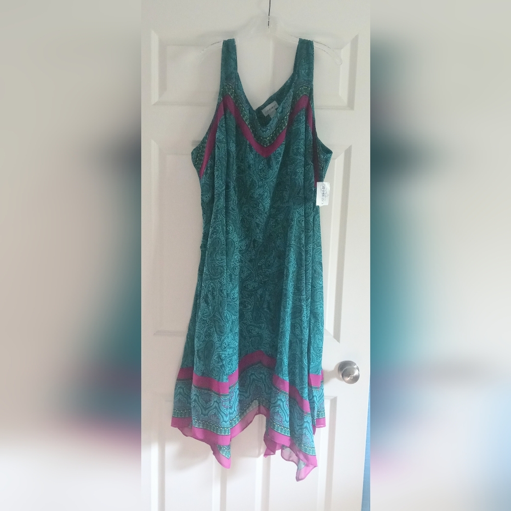 Catherines Sleeveless Handkerchief Midi Teal Dress ~ 4x (30-32)
